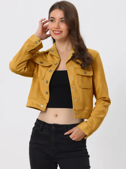 Allegra K- Faux daim col cranté boutonné veste courbée