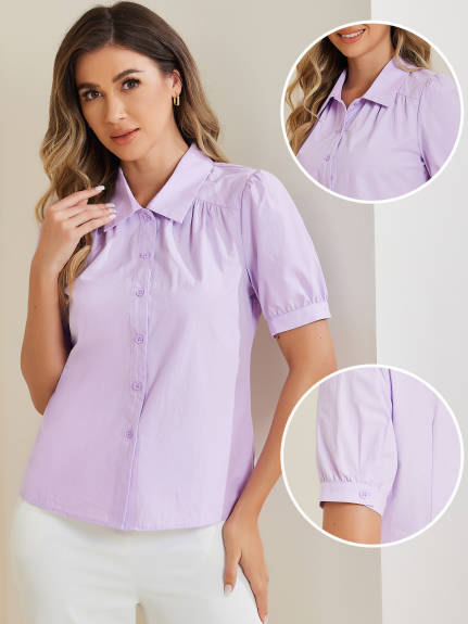 Allegra K- Cotton Puff Short Sleeve  Shirt