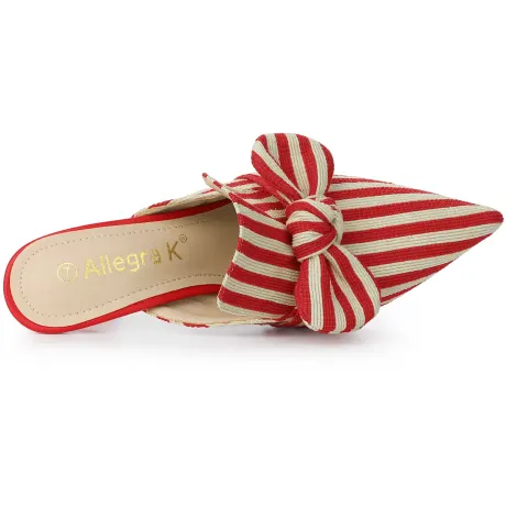 Allegra K - Slip-on Stripe Bow Stiletto Heel Slide Mule