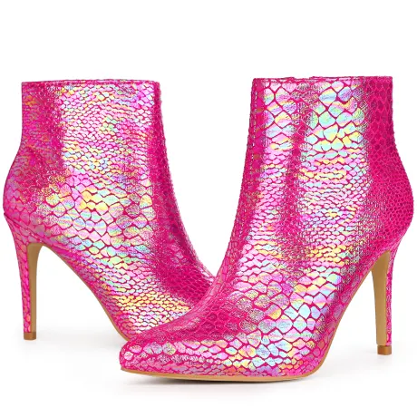 Allegra K - Snakeskin Printed Pointed Toe Ankle Boots