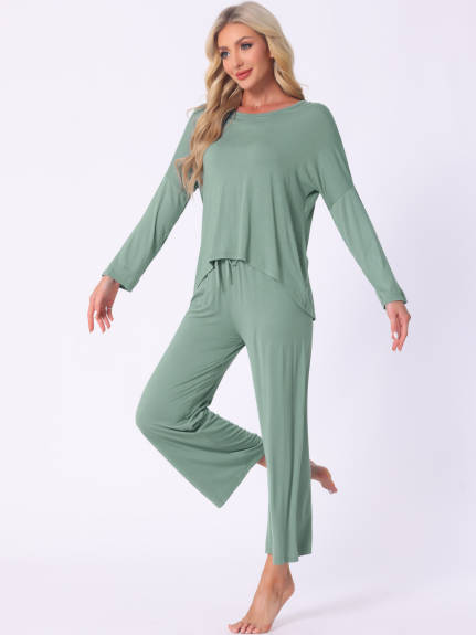 Cheibear - Long Sleeve Viscose Pajama Set