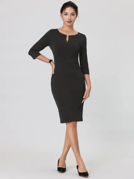 Hobemty- Zipper Neck Pencil Sheath Dress