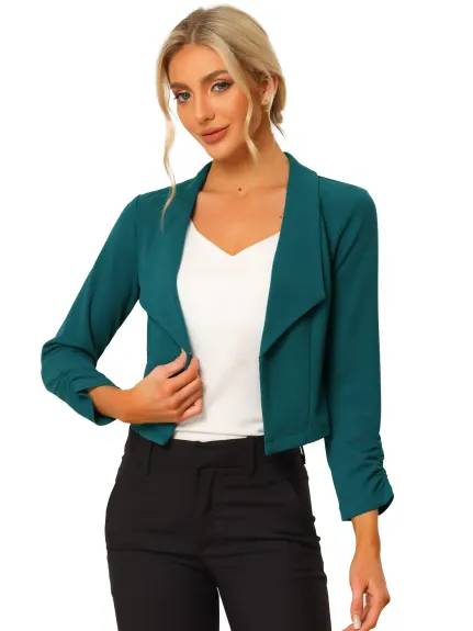 Allegra K- Cropped Notched Lapel Long Sleeve Blazer