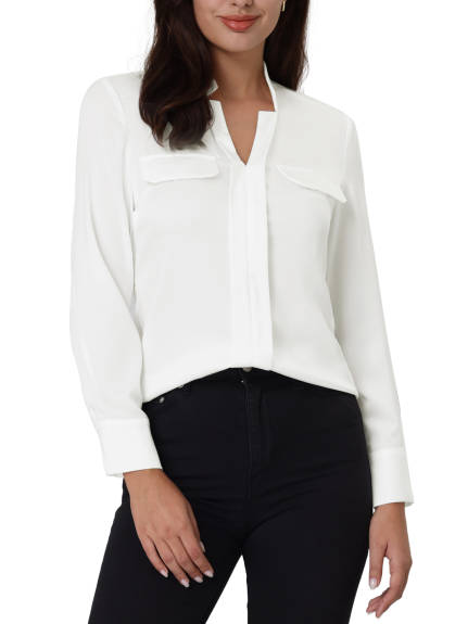 Hobemty- V Neck Pleated Front Shirt