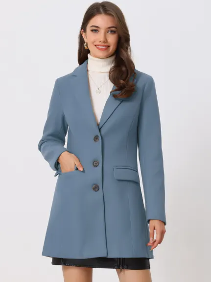 Allegra K- Manteau long à revers cranté et simple boutonnage