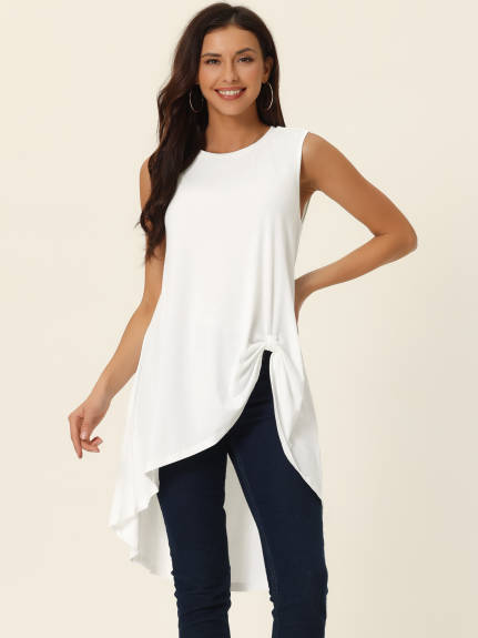 Allegra K- Sleeveless Asymmetrical Crewneck Blouse