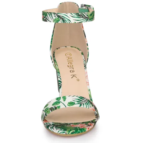 Allegra K- Block Heel Printed Ankle Strap Sandals