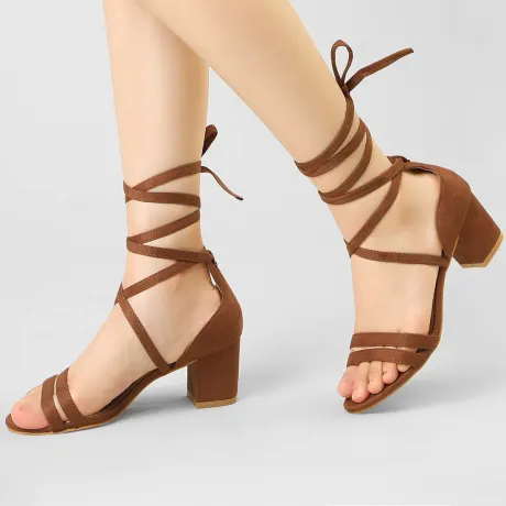 Allegra K - Open Toe Lace Up Color Block Sandals