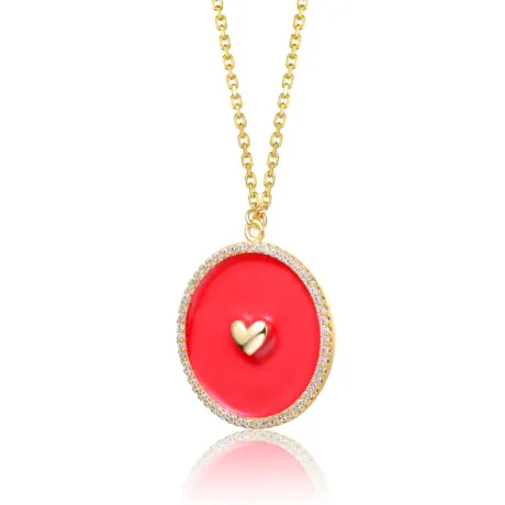 Rachel Glauber 14k Yellow Gold Plated with clear Cubic Zirconia and Colored Enamel Round Pendant