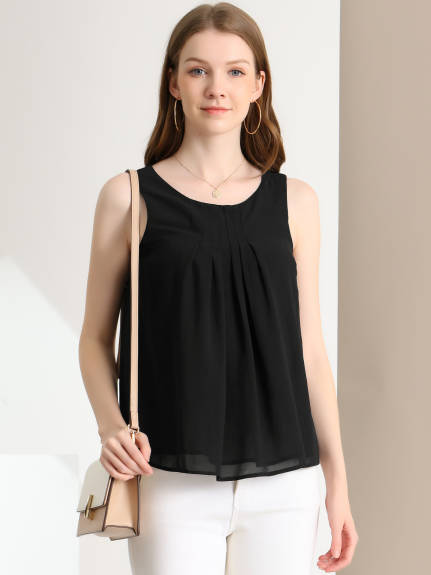 Allegra K - Pleated Front Sleeveless Chiffon Tank Top