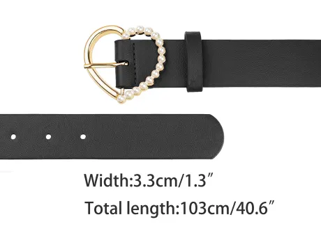 Allegra K- Heart-Shaped Buckle Bead Belt Waistband