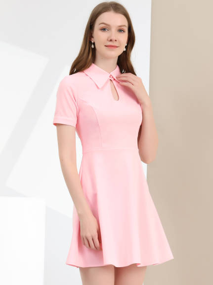 Allegra K- Turndown Collared Keyhole Fit and Flare Mini Dress