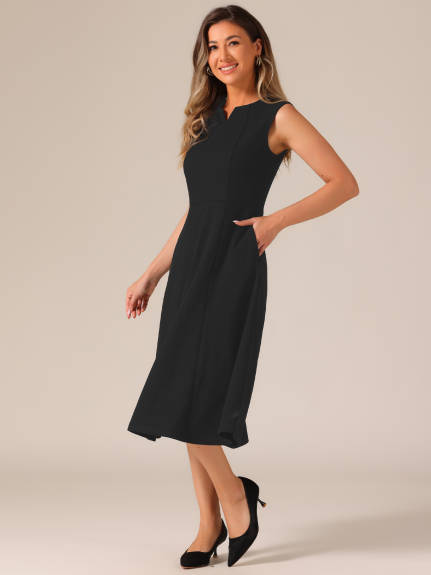 Allegra K - Notch V Neck Sleeveless A-Line Dress