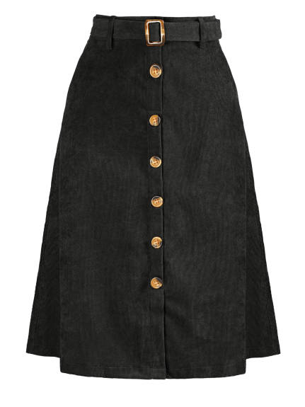 Allegra K - Button Front A-Line Belted Corduroy Skirt