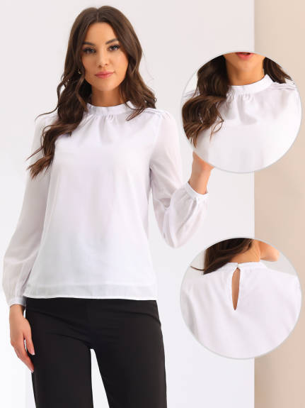 Allegra K- Chiffon Mock Neck Shirt Blouse