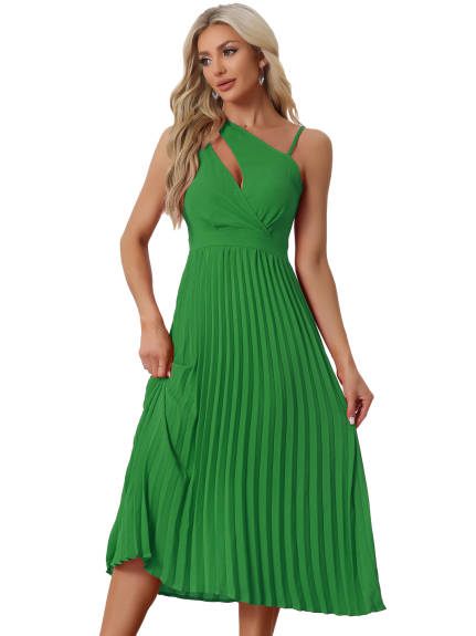 Allegra K- Pleated One Shoulder Cinched Waist Dress