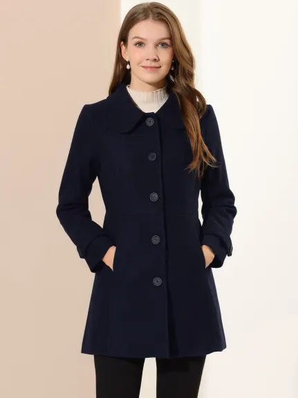 Allegra K- Peter Pan Collar Single Breasted Button Front Coat