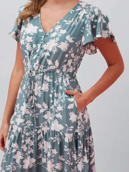 Agata Robe Évasée Imprimé Floral Vert