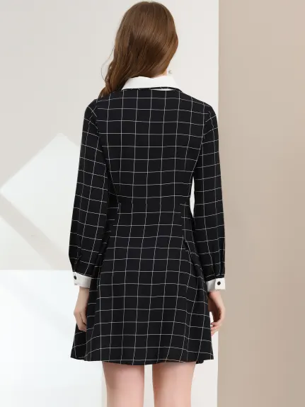 Allegra K- Contrast Color Retro Plaid Dress