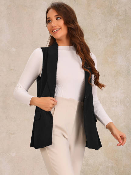 Allegra K - Sleeveless Shawl Collar Open Front Work Vest