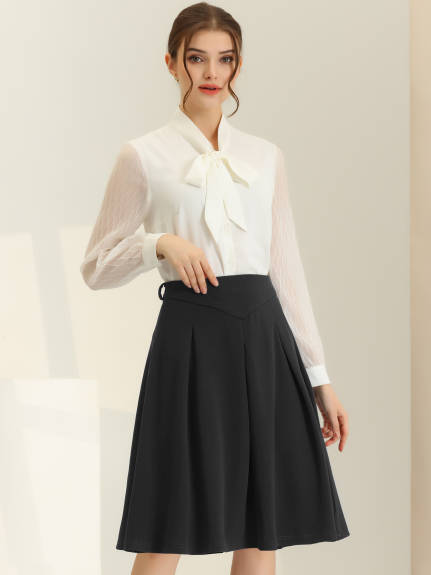 Allegra K - A-Line Belted Midi Pleated Skirt