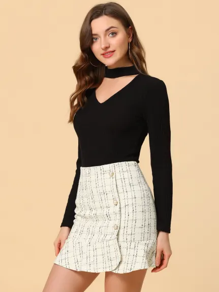 Allegra K- Plaid Ruffle Hem Tweed Mini Skirts