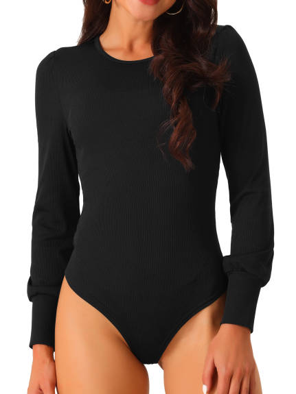 Allegra K - Crewneck Long Sleeve Basic Top Bodysuit