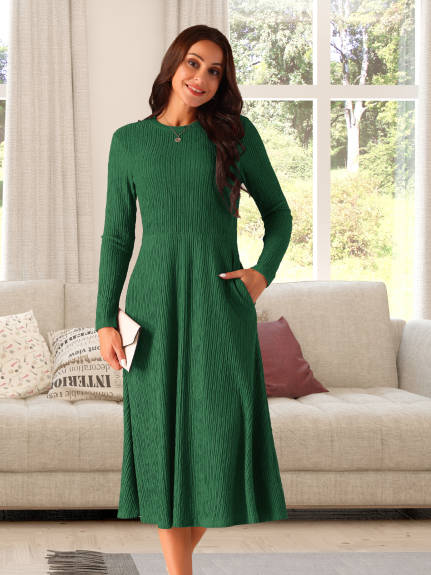 Allegra K - Spring Fall Knit A-Line Midi lONG Dress