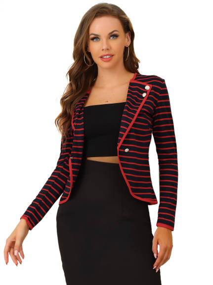 Allegra K- Notched Lapel Casual Striped Blazer