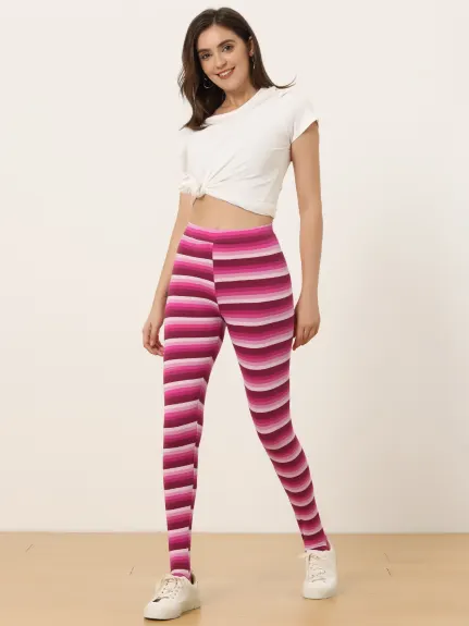 Allegra K - Stripe Printed High Waist Elastic Yoga Leggings