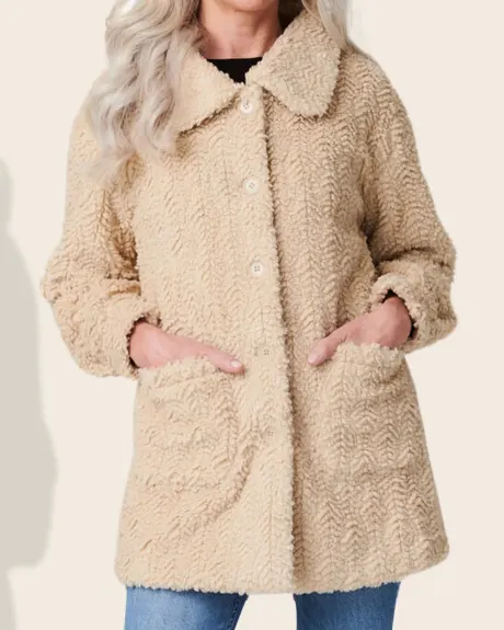 Annick - Manteau Megan Motif Teddy Texturé Beige