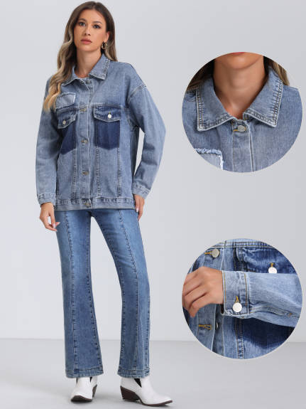 Allegra K - Button Up Long Sleeve Denim Jacket