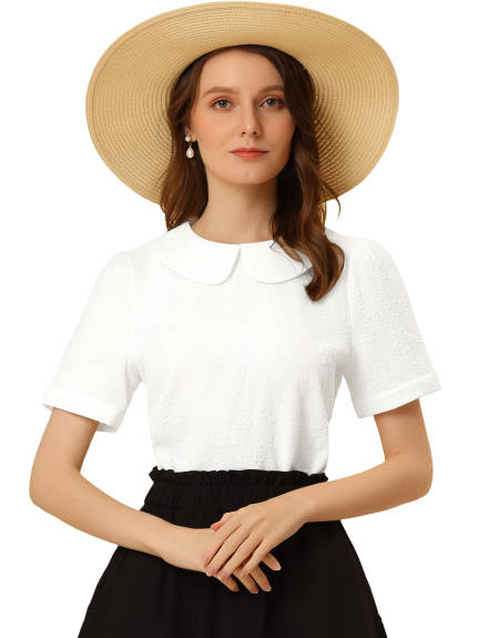 Allegra K - Peter Pan Collar Jacquard Summer Top