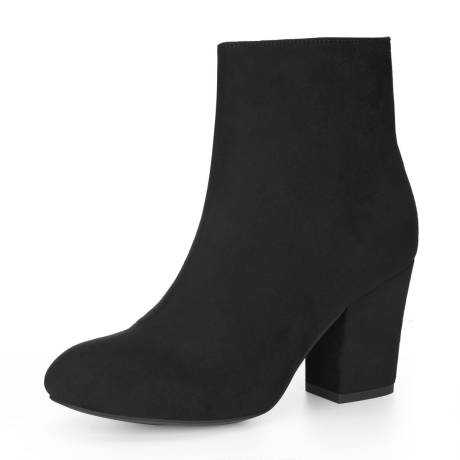 Allegra K- Side Zipper Round Toe Block Heel Ankle Boots