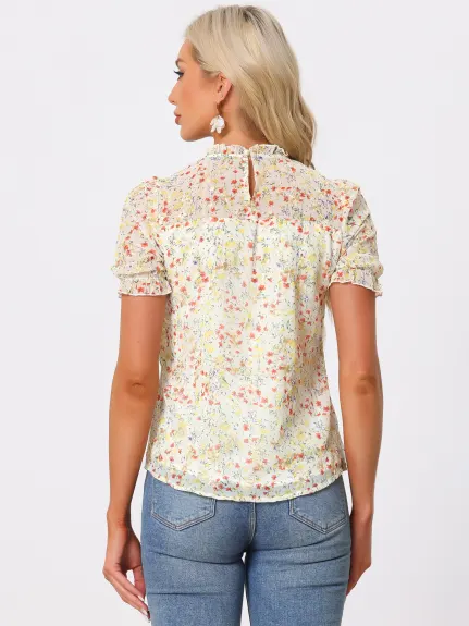 Allegra K- Summer Ruffle Collar Embroidery Lace Blouse