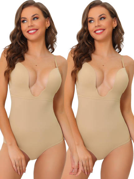 Allegra K - U Plunge Built-in Bra Leotard Bodysuit Pack