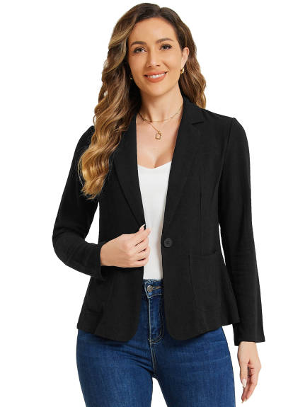 Allegra K - Notch Lapel One Button Linen Blazer