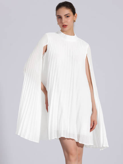 Allegra K - Chiffon Cloak Sleeve Pleated Cape Dress