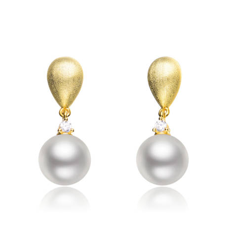 Genevive Sterling Silver 14k Gold Plated with Freshwater Pearl Drop Earrings