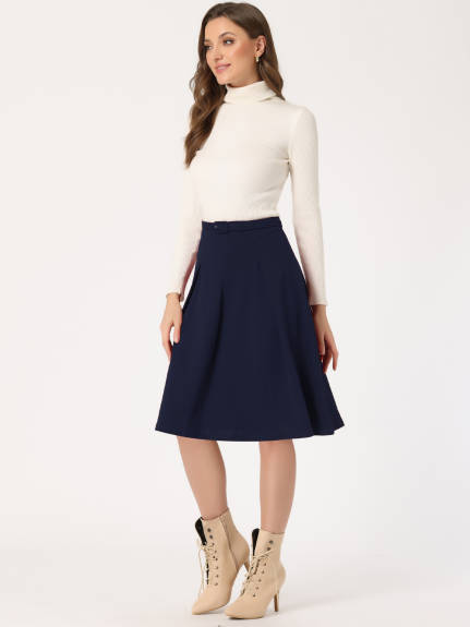 Allegra K - A-Line Belted Midi Pleated Skirt