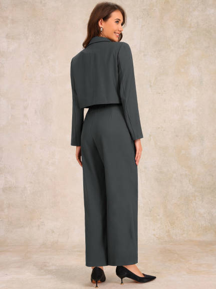 INSPIRE CHIC - Long Sleeve Cropped Blazer Pant Suit