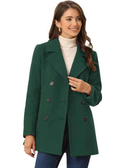 Allegra K- Notched Lapel Double-Breasted Overcoat