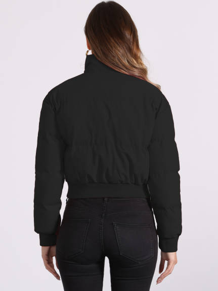 Allegra K - Cropped Padded Bomber Jacket Outwear