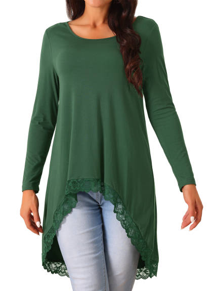 Allegra K - Long Sleeve High Low Lace Trim Blouse