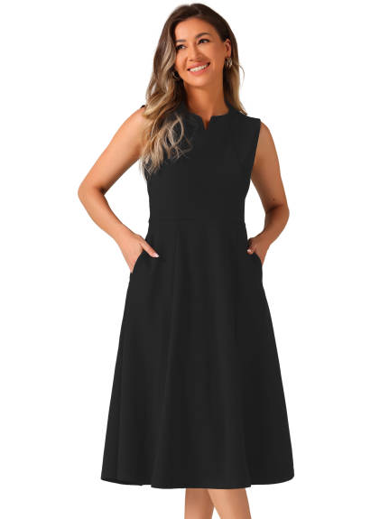 Allegra K - Notch V Neck Sleeveless A-Line Dress