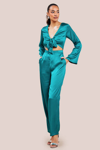 Goddiva - Cut Out Satin Jumpsuit