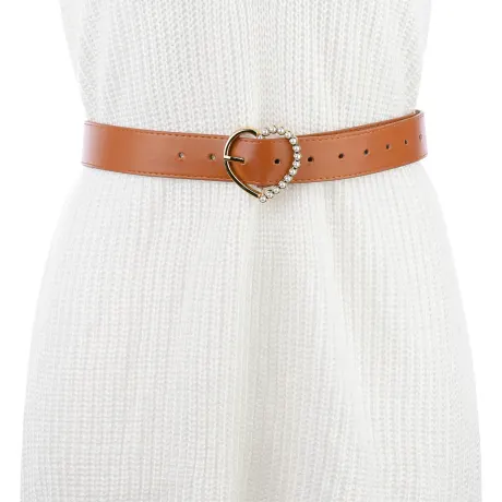 Allegra K- Heart-Shaped Buckle Bead Belt Waistband