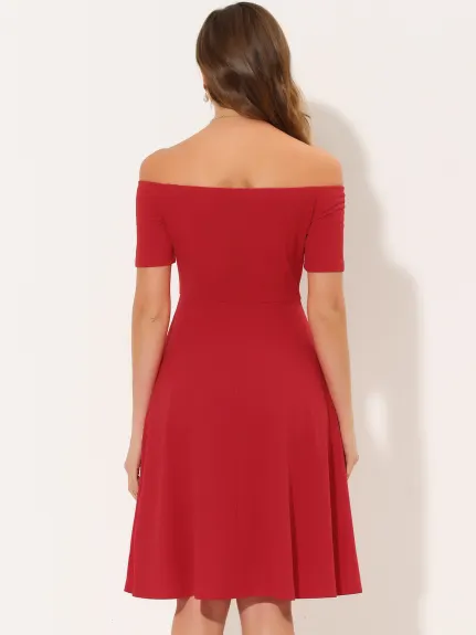 Allegra K- Elegant Short Sleeve Off the Shoulder Cocktail Dress