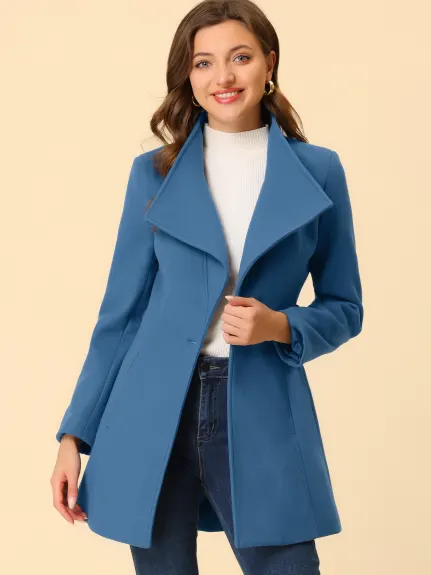 Allegra K- Classic Stand Collar Belted Long Coat