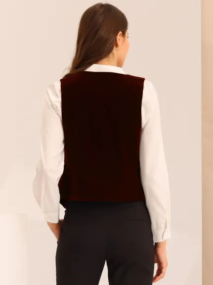 Allegra K- Steampunk Velvet Sleeveless Button Down V-Neck Suit Vest